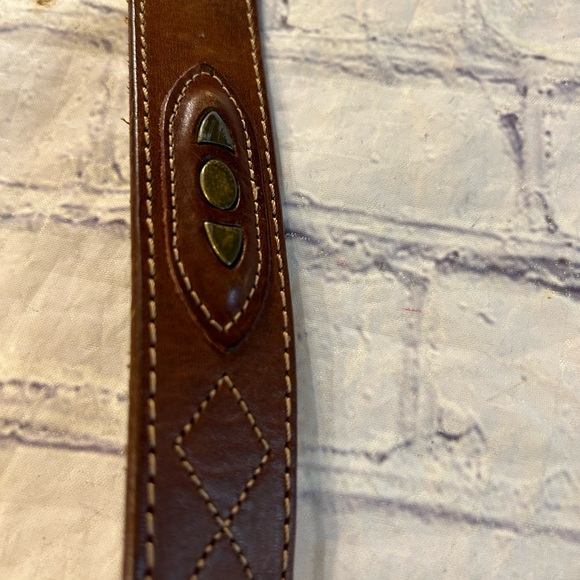 WESTERN MADE IN ITALY BROWN LEATHER WITH BRASS STUDS & STITCHING BELT WOMEN’S M - Picture 10 of 10